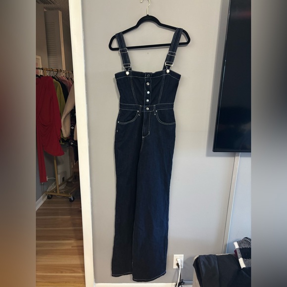 WeWoreWhat Bustier Wide Leg Jumpsuit Overalls in Indigo Denim Size 2 NWT - Picture 3 of 8